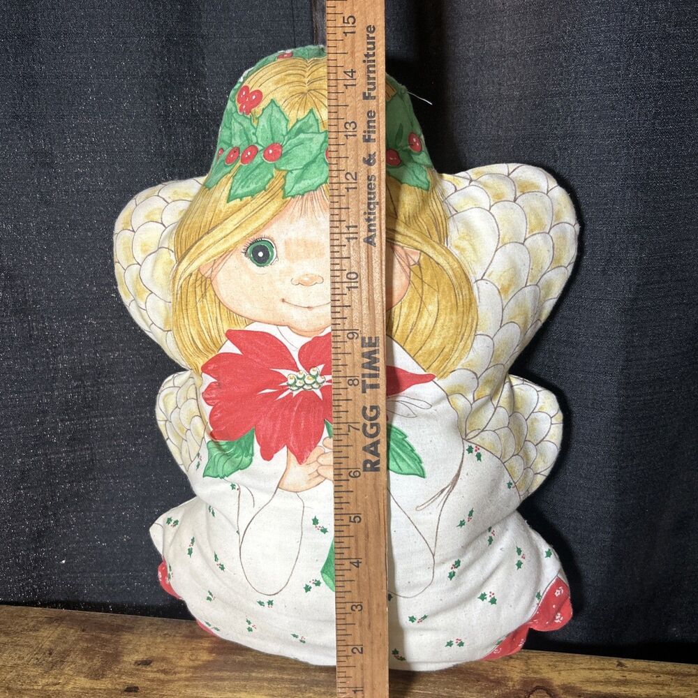 Vintage Hand Made Christmas Angel Pillow Plush Blonde Hair Green Eyes 70’s Vibes - Picture 8 of 10